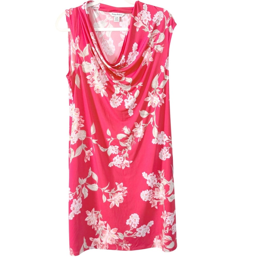 Tommy Bahama Pink Floral Cowl Neck Sleeveless Shift Dress Large Resort tropical